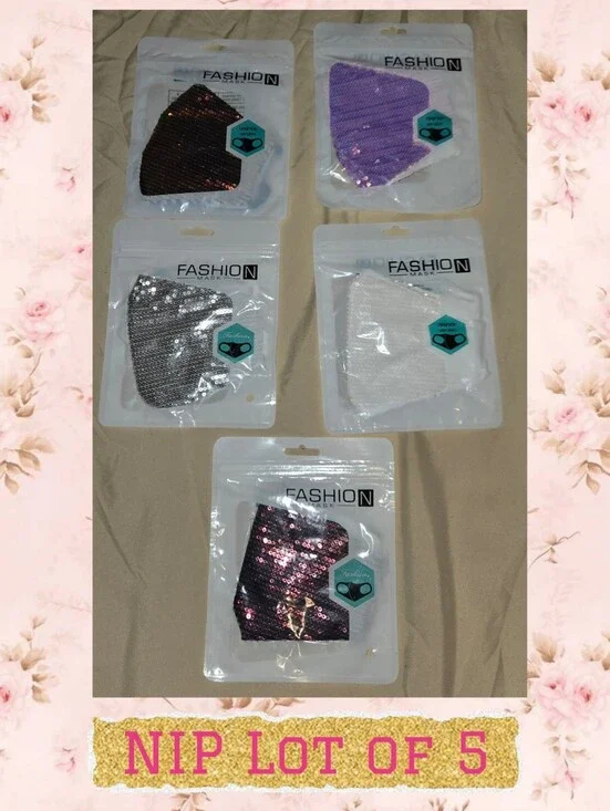 Lot Of 5 NIP Sequin Face Masks