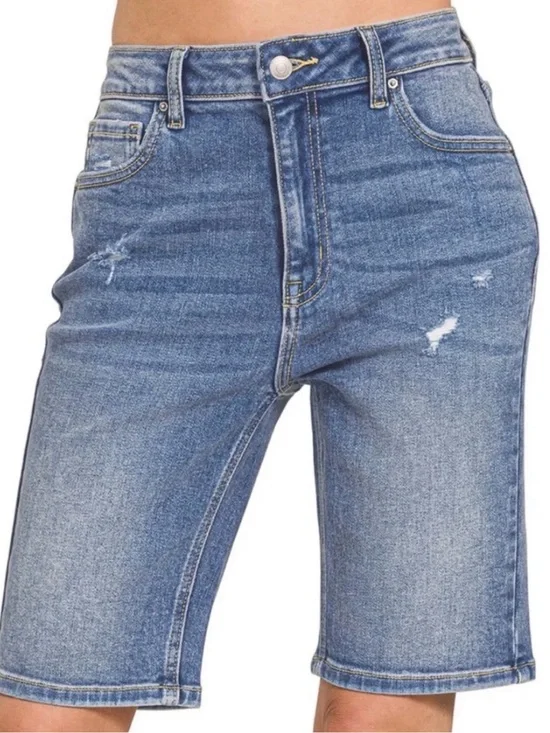 Zenana denim shorts longer length bermuda style S M L XL stretchy!