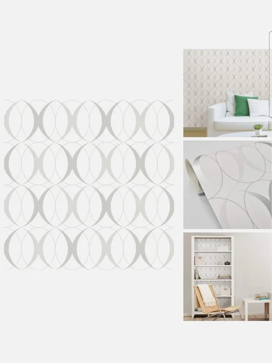 NuWallpaper NU1074 Neutral Circulate White Siver Peel & Stick Wallpaper