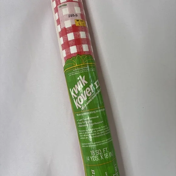 Vtg Kwik Kover II Self Adhesive Plastic Contact Paper Gingham Red 288-9 NOS