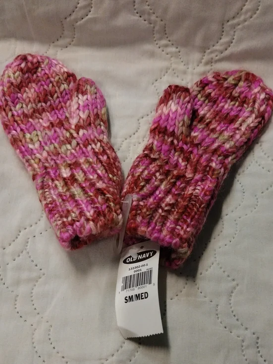 Old Navy Pink and Brown Marled Knit Mittens