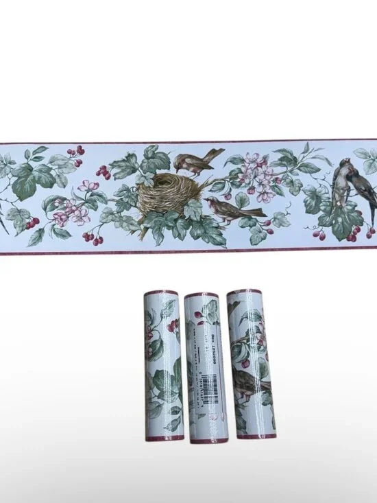 Sunworthy Vintage Wallpaper Border Birds Nest Floral Vines 15 yards 3 Rolls NEW