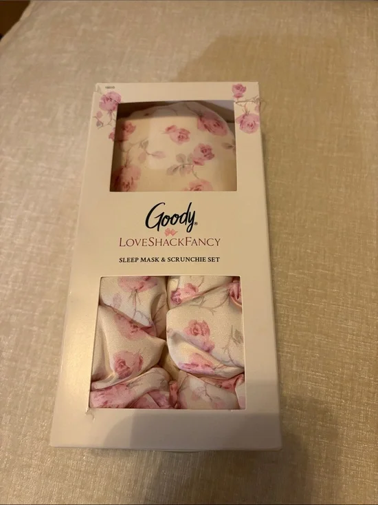 LoveShackFancy x Goody Satin Floral Sleep Mask & Scrunchie Set - Cream & Pink