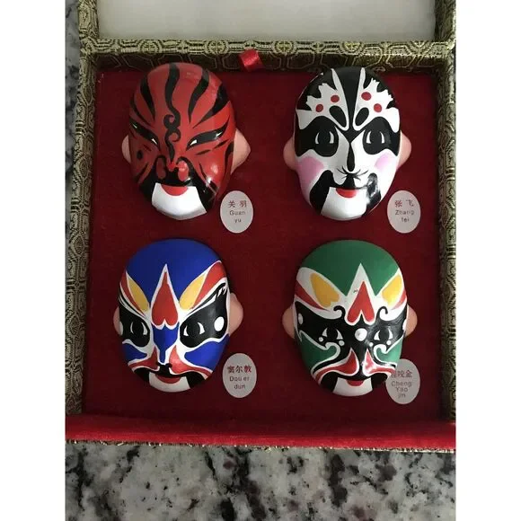 Vintage Chinese Opera Masks in‎ Original Box Set of 4
