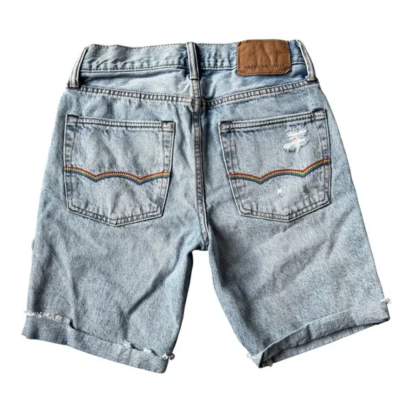 Vintage AE Pride Rainbow Bermuda Denim Shorts‎ 26 High Rise Distressed Rare