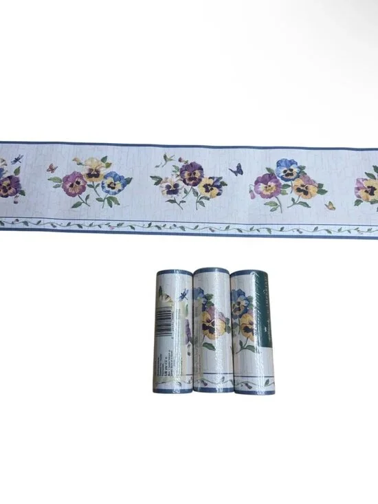 Hallmark Imperial Vintage Wallpaper Border Pansy Floral Cottage Core 3 Rolls NEW