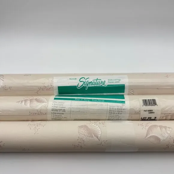 3 Vintage Norwall Signature Wallpaper 55.7sq ft Floral Seashell NOS 62822