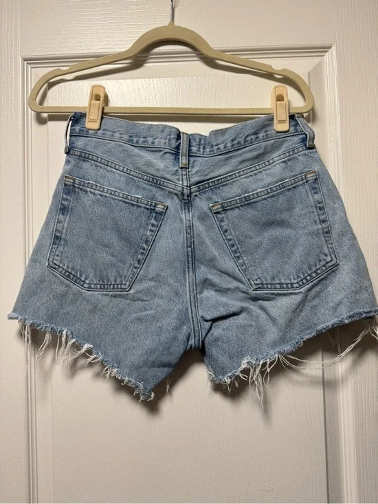 AGOLDE Parker long Light Blue High-Rise Denim Cutoff Shorts 26