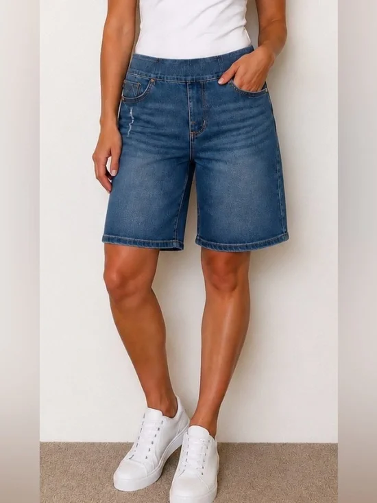 Rock & Republic Shorts Fever Bermuda Blue Denim 8 Pull On Slimming Rx Jean Long
