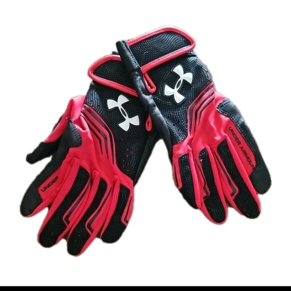 Under Armour Youth Red And Black  Clean Up Leather Palm Batting Gloves L