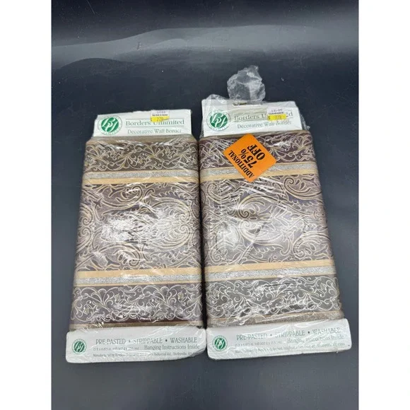 Lot of 2 Borders Unlimited Seville Wallpaper Borders Brown Scroll 15 Ft NOS