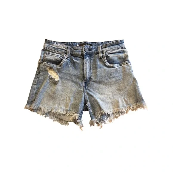 Kut from the Kloth Jane High Rise Long Shorts Light Wash Distressed Frayed Sz 4