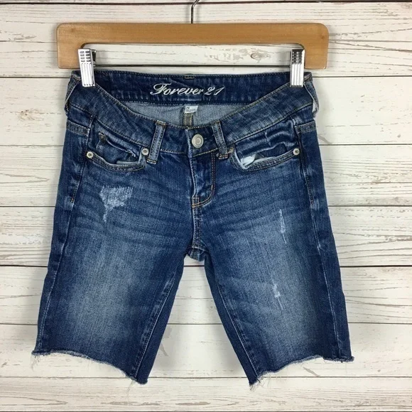Distressed Denim Cut Off Shorts‎