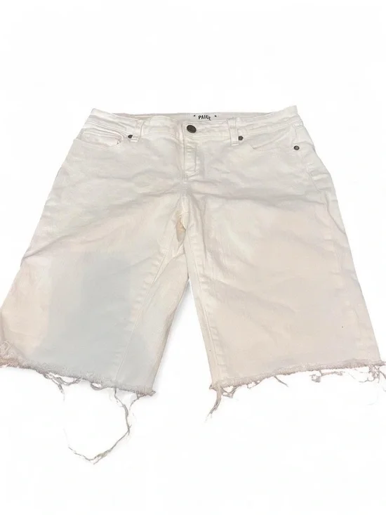 PAIGE White Frayed Hem Denim Shorts - Women's