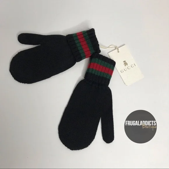 AUTHENTIC Gucci Kids Black Toddler Mittens Size S
