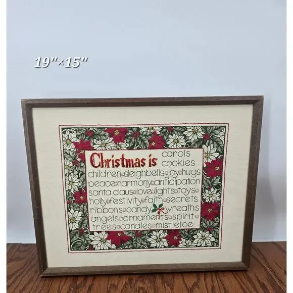 1987 Vintage Framed‎ Christmas Cross-Stitch “Christmas Is…”