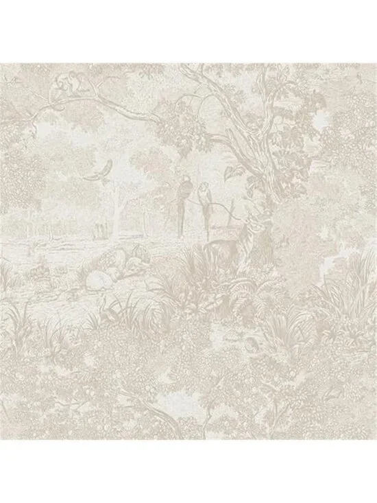 Peel and Stick Wallpaper Beige Neutral Vintage Forest Animals Floral Wallpaper