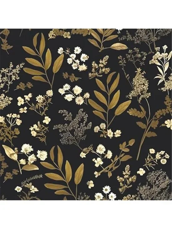 Vintage Floral Peel and Stick Wallpaper 17.5'' x 78.7'', Black Gold