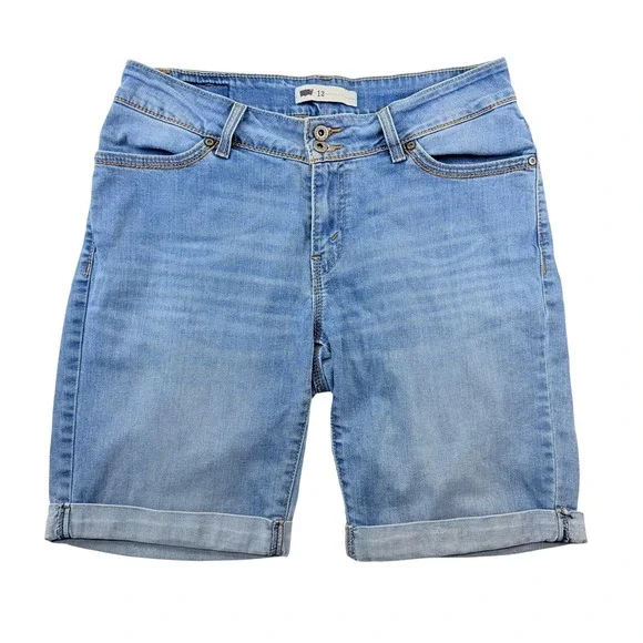 Levis Womens Medium Wash Denim Cuffed Bermuda Shorts Double Button‎ Size 12 W31