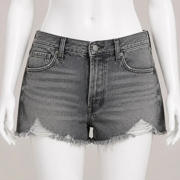 Universal Thread‎ Womens Sz 12 High Rise Mini Shorts Charcoal Gray Cutoff Button