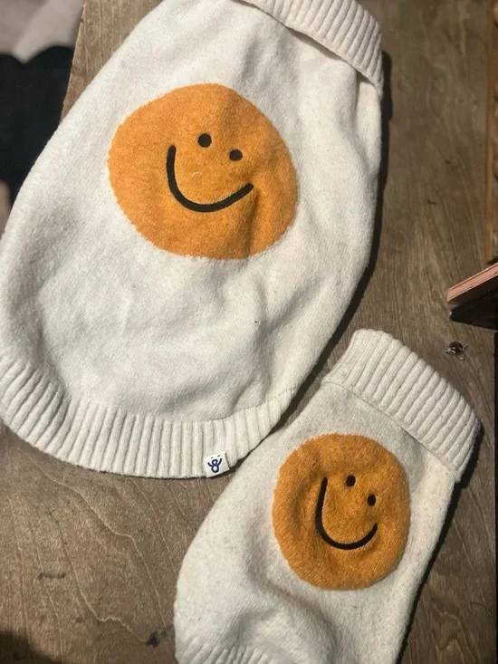 Cream Kids Smiley Face Knit Sweater - Orange Smiley