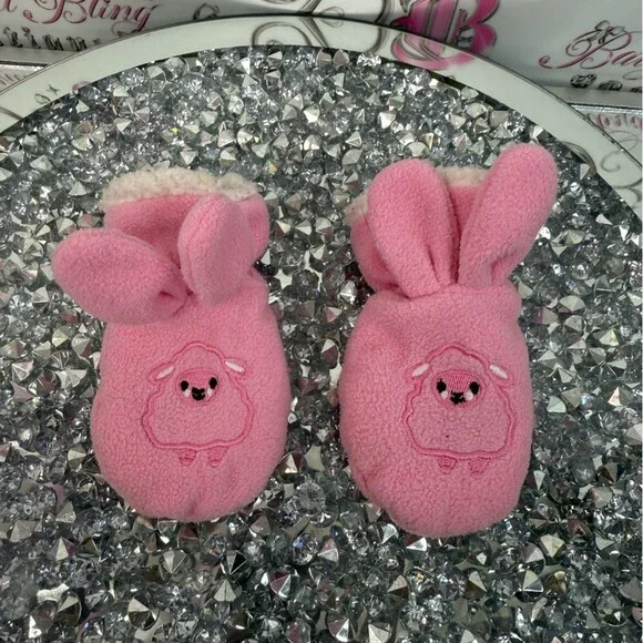 Mittens bunny ears soft cute white Pink Sheep Mittens for Kids baby mitten glove