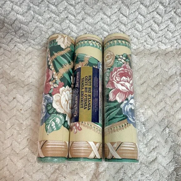 Vintage Graham‎ Brown Luxury Vinyl Wallpaper Border Roses on Tan Tassels 3 Rolls