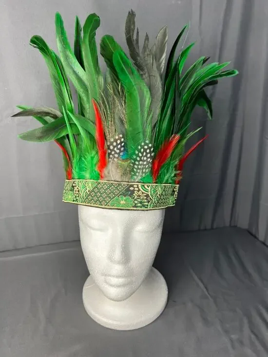 Indian Red and Green Feather Headband One Size NIP