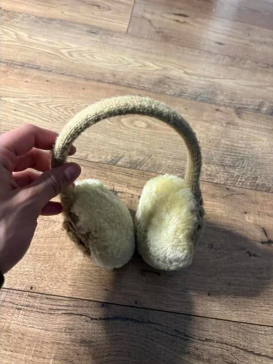 Cozy Beige Knit and Sherpa Earmuffs