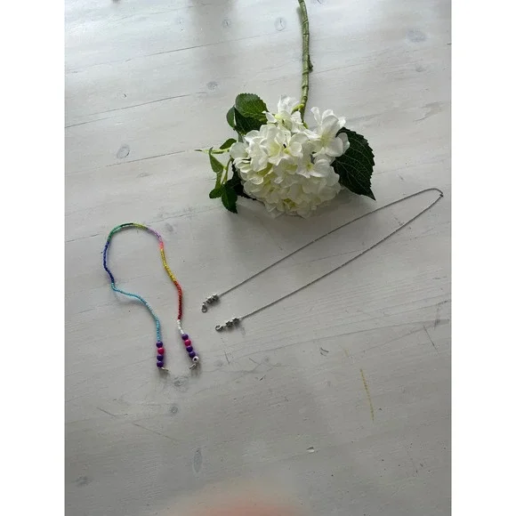 Eyeglass Lanyard Necklace Chain‎ Beaded Rainbow and silver Star Charm