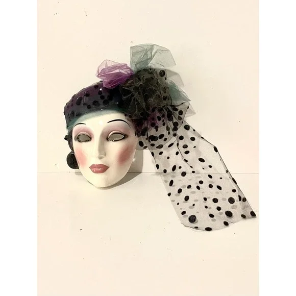 Vintage Clay Art Ceramic Lady Porcelain Mask Art Deco Style
