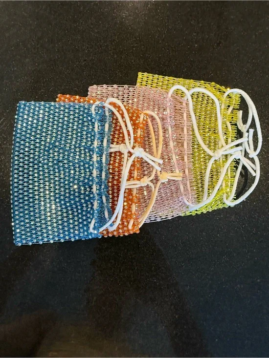 Rhinestone Mesh Face Masks - Blue, Orange, Pink, Lime