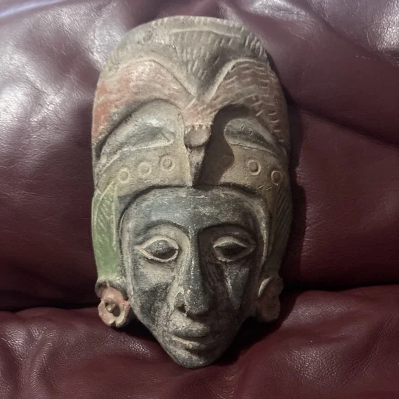 Vtg  Aztec Mayan Face Mask Terracotta Clay Wall Art Tribal Maizehome Dector