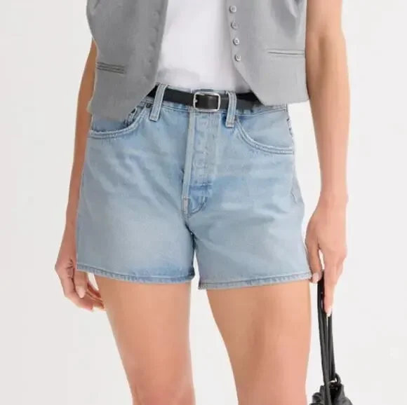 Agolde Light Blue Parker Long Shorts SIZE 28 Button Fly Rigid High Rise $148