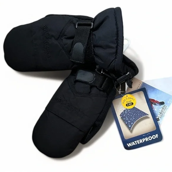 New Y2K Columbia Black Waterproof Youth XS Black Chippewa Mittens Snow Gloves