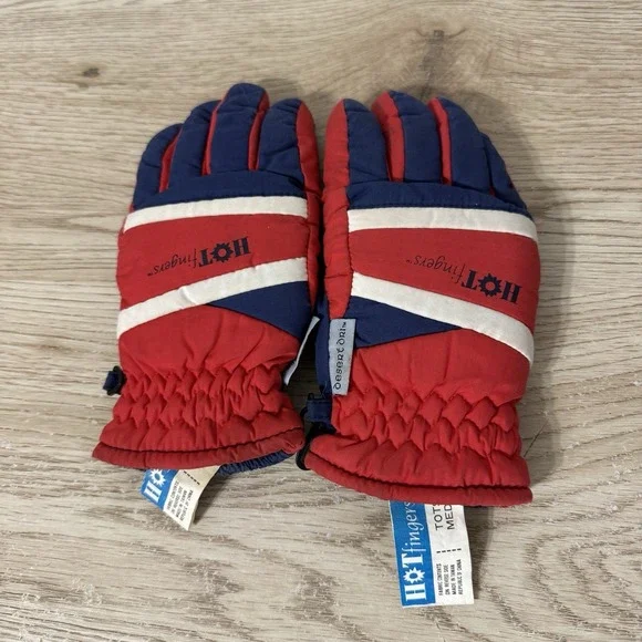 Hot Fingers Red Blue White Childrens Winter Ski Gloves‎ Size M Tots