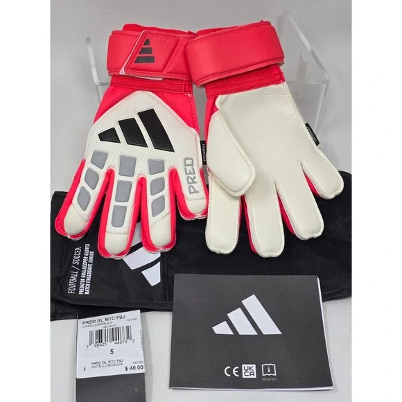 Adidas Predator Match Fingersave Junior Goalkeeper Gloves Red White KA7790 Sz 5