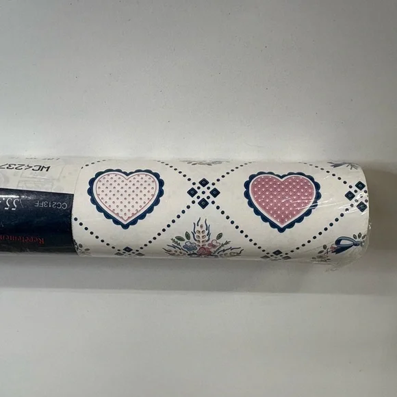 Heart and Flower Pattern Wallpaper Border Roll Pink & Navy Hearts Wallcovering