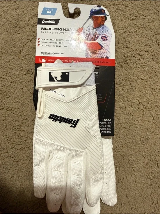 Franklin Kids White Nex-Skinz Batting Mittens - Youth M