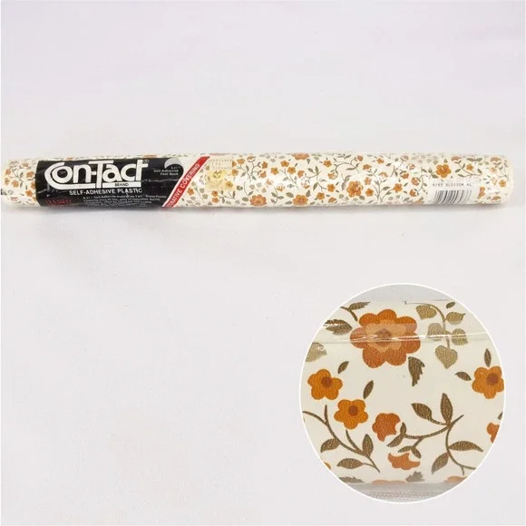 Vintage 80s 1983 Con-Tact‎ Shelf Liner Orange Blossom Floral 3yd x 18in