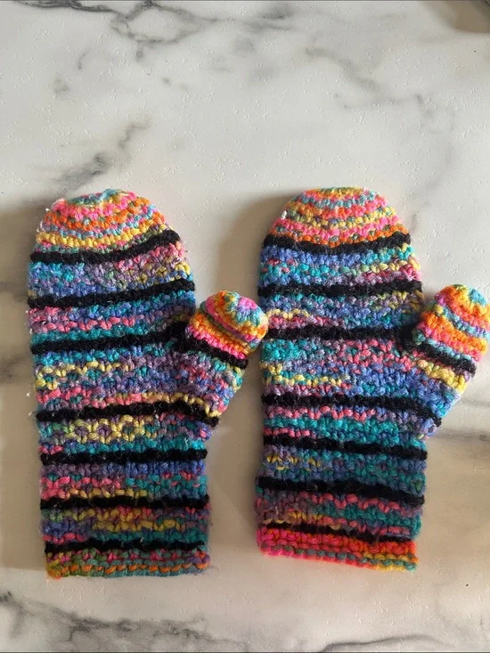 Handmade Kids Bright Multicolor Striped Knit Mittens