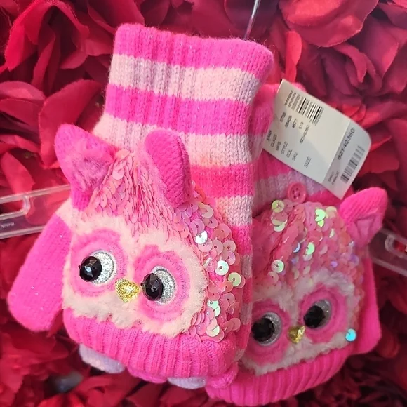 Pink Owl Kids Mittens