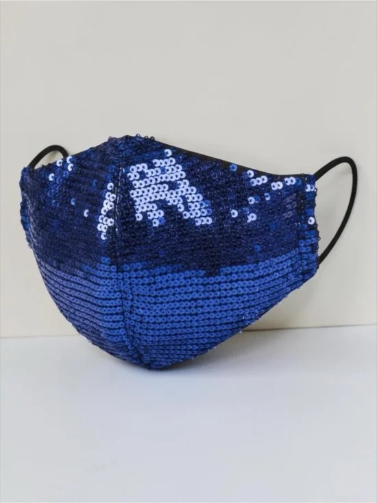 Cobalt Blue Sequin Face Mask Adjustable Ear Loops NWT Factory Sealed