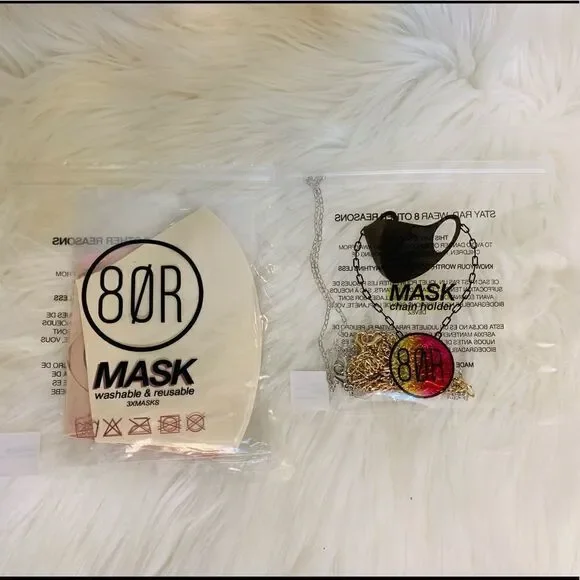 NWT 8 Other Reasons 3 Washable & Reusable Masks w Gold & Silver Colored Chains!