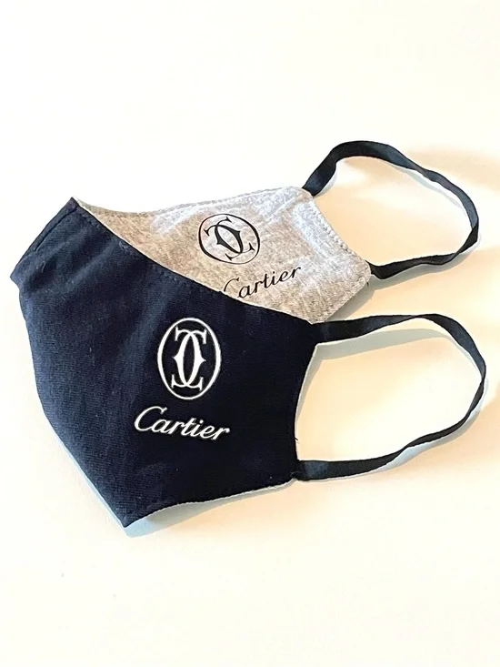 Authentic Cartier Reversible Black/ Heather Gray Print Logo Cotton Face Mask NEW