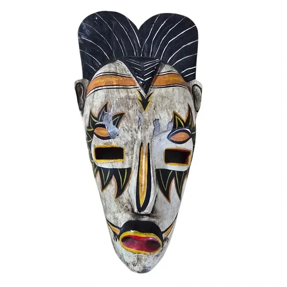 Collectible Wooden Hand Painted Mask Colorful Expressive 6.5