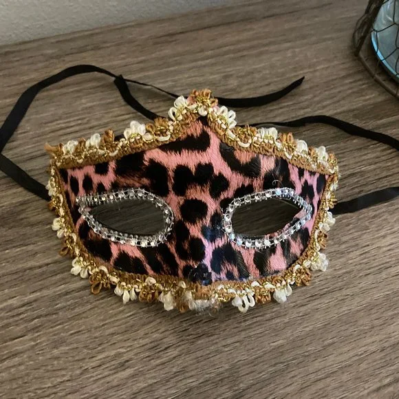 Pink Black & Gold Animal Print Masquerade Mardi Gras  Mask