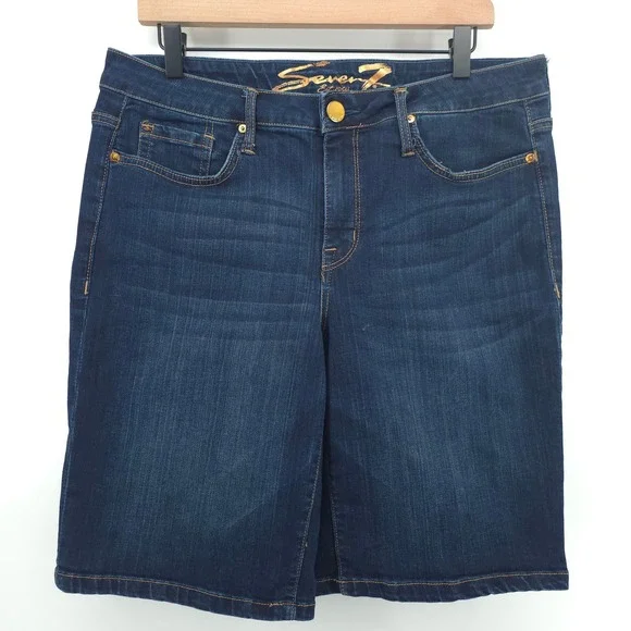 Seven7 Womens Denim Weekend Bermuda Shorts Size 12 Dark Wash Stretch Casual