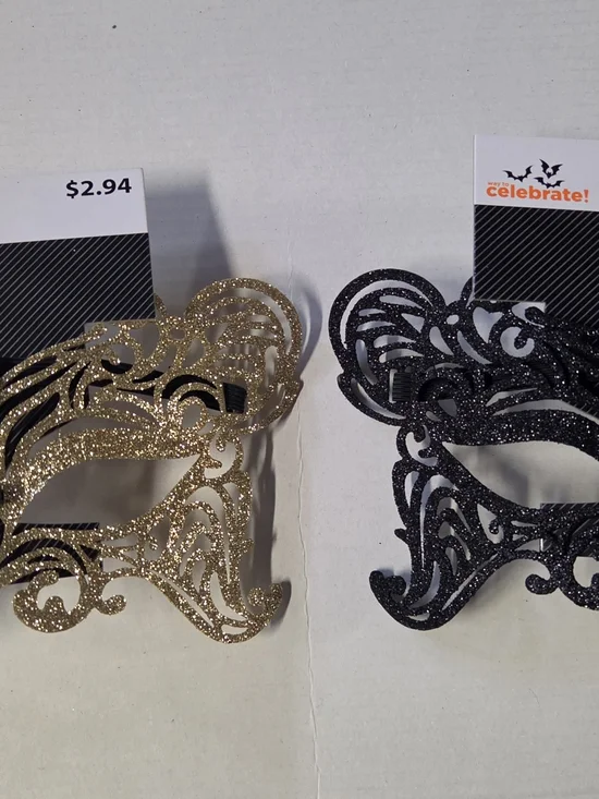 Celebrate! Glitter Filigree Masquerade Face Mask - Gold or Black