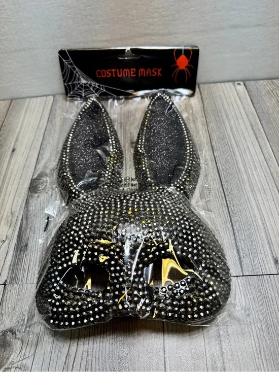 Black w/Rhinestones Bunny Mask Masquerade Rabbit Ears Bling Halloween Cosplay